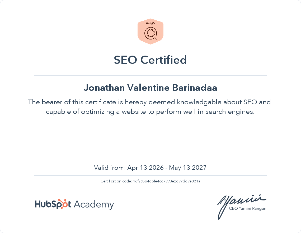 HubSpot Academy — SEO Certified